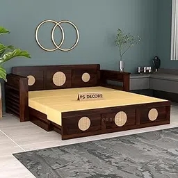 PS DECOR Sheesham Wood 3 Seater Sofa Cums Bed with Storage | Wooden Sofa Bed for Living Room & Bedroom | Day Bed with Rattan Cane Design | Walnut Finish-picture-10