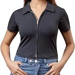 miniorra Womens Short Sleeve|Polo and Blouses Zippered Collared Business Casual Polo|Slim Fit Work Polo-DZ-03-GREY_M-picture-48
