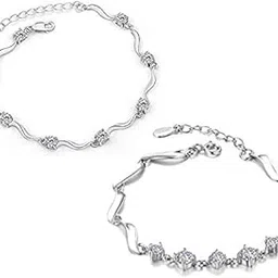 Jewellery Silver Plated Stylish Latest Crystal Combo of Bracelet Bangle Jewellery for Girls and Women (Crystals)-image-24