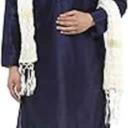 skavij Men's Dupion Silk Embroidered Kurta Set with Scarf Woven Design Thread Work 3-Piece Ethnic Dress-picture-17
