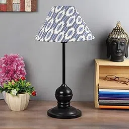 tu casa Table Lamps Black Metal Base with Blue/White Cotton (Ikat Print) Shades for Home Décor, Bedrooms, Living Room, Gifting, Diwali Decoration, Dining Space, Study Room, Restaurants (H-17.5")-picture-27