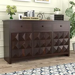 GADWAL FURNITURE Solid Sheesham Wood Wooden Sideboard Storage Cabinet & Chest of Drawer : for Living Room and Bedroom with 3 Drawers and 3-Door Storage (Keith, Walnut Finish)-picture-27