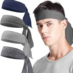 ubervia Ubervia® Mens Headband (4 Pack), Mens Sweatband & Sports Headband for Running, Cycling, Basketball - Stretchy Moisture Wicking Hairband (Blue/Grey/Light Grey/Grey)-picture-14