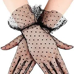 yuppin Girl's Short Lace Gloves Polka Dots Soft Tulle women accessory opera Party handGloves for Costume-picture-19