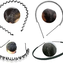 rkvilla Black Flexible Metal Wavy Spring Zig Zag and Chain Hair Band Hair Hoop Hairband Daily Use for Unisex Men Women Pack Of 4-picture-49
