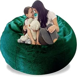 Green Bean Bag Chair Cover (No Filler, Cover only) - 5 Feet Dutch Velvet Bean Bag Bed - Fluffy Lazy Sofa Cover (Green)-picture-19