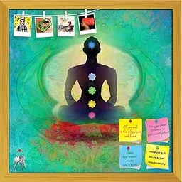 ArtzFolio Yoga Lotus Pose D5 | Bulletin Board Notice Pin Board | Vision Soft Board Combo with Thumb Push Pins & Sticky Notes | Golden Frame | 12 x 12 inch (30 x 30 cms) image 1