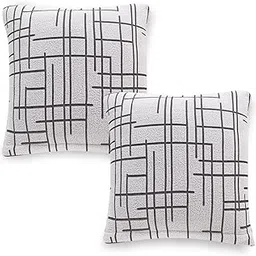 HOKIPO 'Crossline Series' 180 GSM Jacquard Cushion Cover 18x18 Inch (45x45 cm) Set of 2, Dark Grey (AR-6038-D1*2)-picture-19