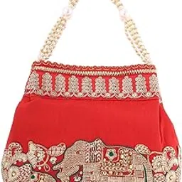 priyaasi Red Wedding Pattern Gold Thread Designary Potli Bag-picture-58