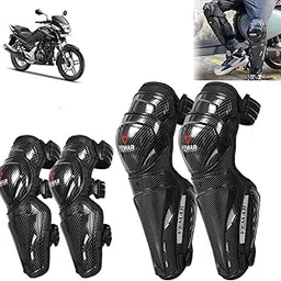 Auto Pearl Motorcycle Knee Shin Guards Elbow Pads, 4 in 1 PP Shell Motocross Knee Shin Safe Protection Armor for Moto Cycling Racing compatible with CBZ (Carbon Black, 4Pcs)-picture-59