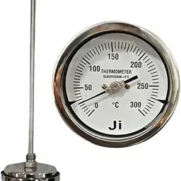 "Ji" Japsin Instrumentation Bimetal Dial Thermometer, 4" Dial, Range 0 to 300°C, 12" Long Stem, Direct Mounting Back Entry, 1/2" BSP (M) Connection, Stainless Steel Case & SS Wetted Parts-picture-24
