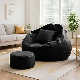 karuto 4XL Bean Bag Cover with Footrest & Cushion (Without Beans) (Black, XXXXL)-picture-18