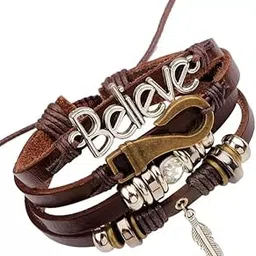 style kraft-jewellery STYLE KRAFT Stylish Believe Leather Bracelets for Men Boys Brown Leather Bracelet for Mens for Men Stylish Bracelet Silver Stainless Steel Birthday Gift Anniversary Gift-picture-13