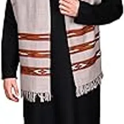 exotic india Men's Wool Scarf Muffler With Kinnauri Triple Border | Ultra-Soft Men And Women Winter Scarves Wrap From Kullu, Grey, Free Size-picture-28