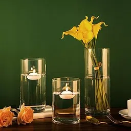 DECENT GLASS Glass Flower Vase (15 cm, 20 cm, 25 cm, Clear) Set of 3-image-0