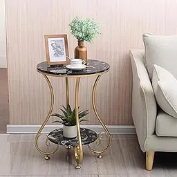 Golden 2 Tier Round End Table Coffee Table Side Table Bedside Table Nightstand Side Corner for Living Room Bedroom Dining Room Kitchen Office| Golden Stool | Furniture Gold & Black-picture-20