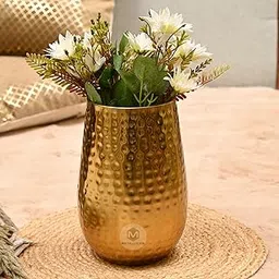 METALLICON Decorative Hammered Gold Metal Flower Vase - Modern Home Décor Centerpiece for Living Room, Dining Table, and Office, Durable and Stylish (Large)-picture-14