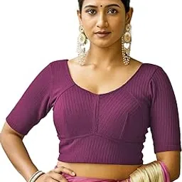 Stylish Stripe Designer Strechable Readymade Blouse for Women Trendy Comfort Blouse Plain Solid Katori Design Choli-image-35