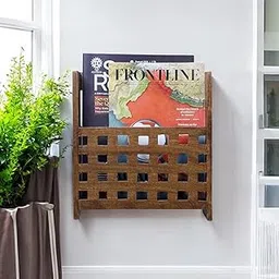 THE URBAN STORE Magazine Holder, Book Holder, Paper Stand Wall Mounted Wooden Walnut Color 10"x 4"x 11" Pack Of One French Country Style Elegantly Hand Crafted For Home And Office Decor TUSMG07-image-1