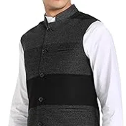 essentiele GREY BLACK STRIPED WOOLEN NEHRU JACKET-picture-40