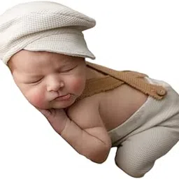 Babymoon Cotton Gentleman Baby French Cap & Pant Baby Photography Props Costume Set Of 2 | 0-3 Months | White-picture-17