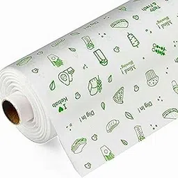 Food Wrapping Paper Roll, 0.5 KG, 100 Meter, Green Food Print Design, White (100)-picture-30