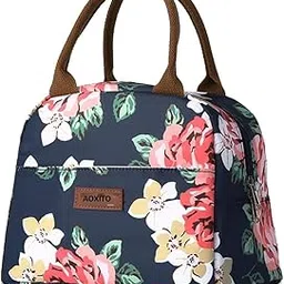 Large Insulated Lunch Bag for Office Men, Women, Kids School, Travel Tiffin Bag Pouch, Hot & Cold Lunch Box Bags for Boys, and Girls (Blue Leaf) (Rose Blue)-image-28