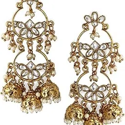 rubans Women's Gold-Plated Silver-Toned Kundan Classic Jhumkas-picture-37