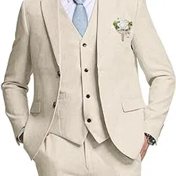high-end suits Retro Blue Linen Suit for Men Casual Wedding Suit for Men Seersucker Suit Slim Fit 3 Pieces Jacket Blazer Groom Tuxedo-picture-40
