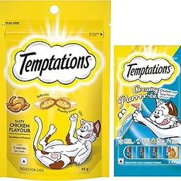 Temptations Crunchy Cat Treats Chicken Flavour 85g, Creamy Purrrrr-ée Lickable Cat Treats Chicken & Tuna Flavour 48 g-picture-29