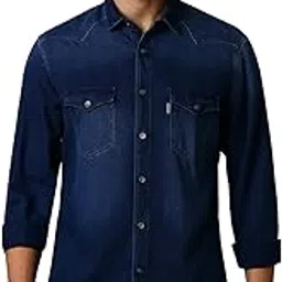 louis philippe Men's Premium Washed Look Slim fit Denim Shirt image 1
