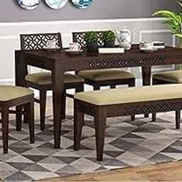 Solid Sheesham Wood 6 Seater Dining Table with Chair Set for Living Room | Wooden Dining Room Set | Dining Room Furniture for Kitchen & Restaurants (Walnut4 6s, 6 Seater)-picture-16