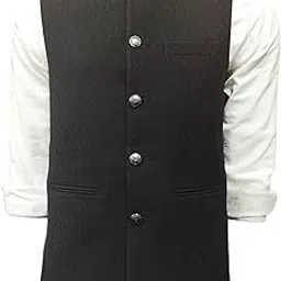 chhabra kreations Men's Ethnic Cotton Blend Regular Fit Sleeveless Printed Nehru Jacket (Black)-picture-31