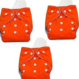 Baby Cloth Diapers 0 To 3 Years | Side Leakage Proof Washable Reusable Diaper For New Born Baby 3 Diaper 3 White Insert pad (Pack Of 6) (Orange)-picture-35