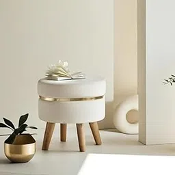 Cushnova Ottoman Pouffe Stool for Living Room Sitting, Grey (16x16x17 inch) - Round Footstool/Foot Rest with 4 Wooden Legs for Dressing Table, Home Decor, Balcony, Bedroom-picture-62