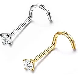 via mazzini 316L Stainless Steel Silver And Gold Plated No-Tarnish No-Rusting 2mm Prong Set Crystal Nose Pin Stud For Women And Girls (NR0332) 2 Pcs-picture-36