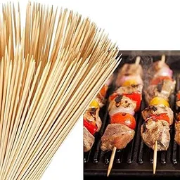 SIOPAWORLD Bamboo Barbeque Skewers Sticks for Microwave Oven and Pan/Barbeque Grill Wooden Stick for Grilling, BBQ, Kebab, Roasting or Fruit Forks, Paneer Tikka, Potato Twister (100 Sticks) 9.5 inch-picture-10