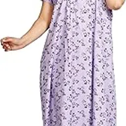 hargun night wear Floral Print Embroidery Nighty for Women, Short Sleeves Nightie, Full Length Nightgown, Pure Cotton. Yellow-picture-22