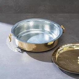 P-TAL Brass Lagaan Tin Coated with Lid 100% Pure Brass Degchi for Cooking 5kg Biryani Handi Ptal Brass Utensils for Kitchen (Free 30ml Copper & Brass Cleaning Solution)-picture-15