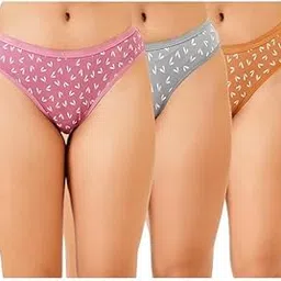 qoxolyz Women's Cotton Bikini Panties, Heart Print Pattern, Pack of 3, Burgundy Grey Brown-picture-15