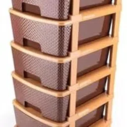 TRIDEO Plastic Modular 5 Layer Basket Drawer Chest Storage Rack System Large Multi Purpose Chest/Organizers Box (BROWN)-picture-38