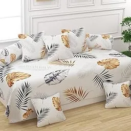 Decozom Stylish Threads Heavy Cotton 8 Pieces Diwan Set ||1 Single Bedsheet, 2 Bolster Covers, 5 Cushion Covers || :- Golden Wings-picture-29