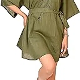 nirmal online Cotton Slub Beach Coverup Women Printed Dress, Thigh Length, Blue-picture-44
