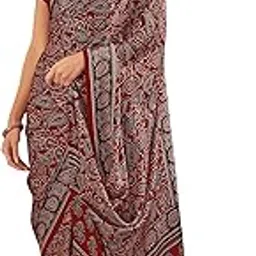 saree mall Women's Ajrkh Print Satin Crepe Polka Dot Printed Saree With Unstitched Blouse Piece-picture-26