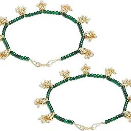 MANBHAR GEMS - Traditional Kundan & Glass Beads Payal for Women & Girls Delicate Antique Gold Plated Paajeb Indian Payal Golusu boho jewelry Delicate Chain Set of 1 Pair-picture-40