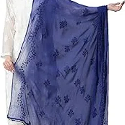 dupatta bazaar Women's Embroidered Royal Blue Chiffon Dupatta with Pom Pom lace-picture-28