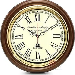 Wooden Round Wall Clock/Antique Clock with Brass Ring On Front and Dark Brown Wood (16 inch Round) for Home, Office Decoration-image-21
