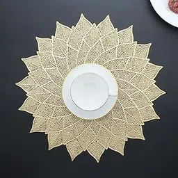 Hian Pressed Vinyl Placemats Leaf Shape Round – Gold, Pack of 6, Washable, Non-Slip, Heat & Stain Resistant Table Mats for Dining, Kitchen, Wedding, Party & Holiday Decor-picture-19