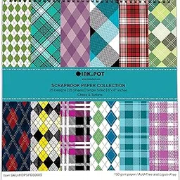 Inkdotpot 25 Check & Tartan Scrapbook Paper Pad 6" x 6", Single-Sided Scrapbook Paper- Colorful Cardstock Paper Scrapbooking DIY Decorative Background Cardmaking Supplies- Journal Craft Paper-picture-13