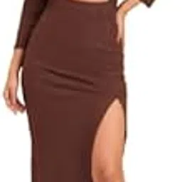 Black Rib Side Slit Wrap Neck Cut-Out Midi Dress-image-6